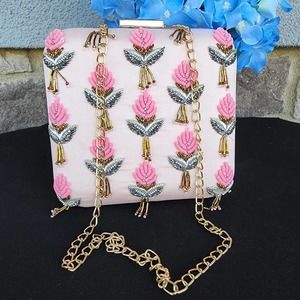 NWT Baby pink embroidered clutch, baby pink floral embroidered evening purse